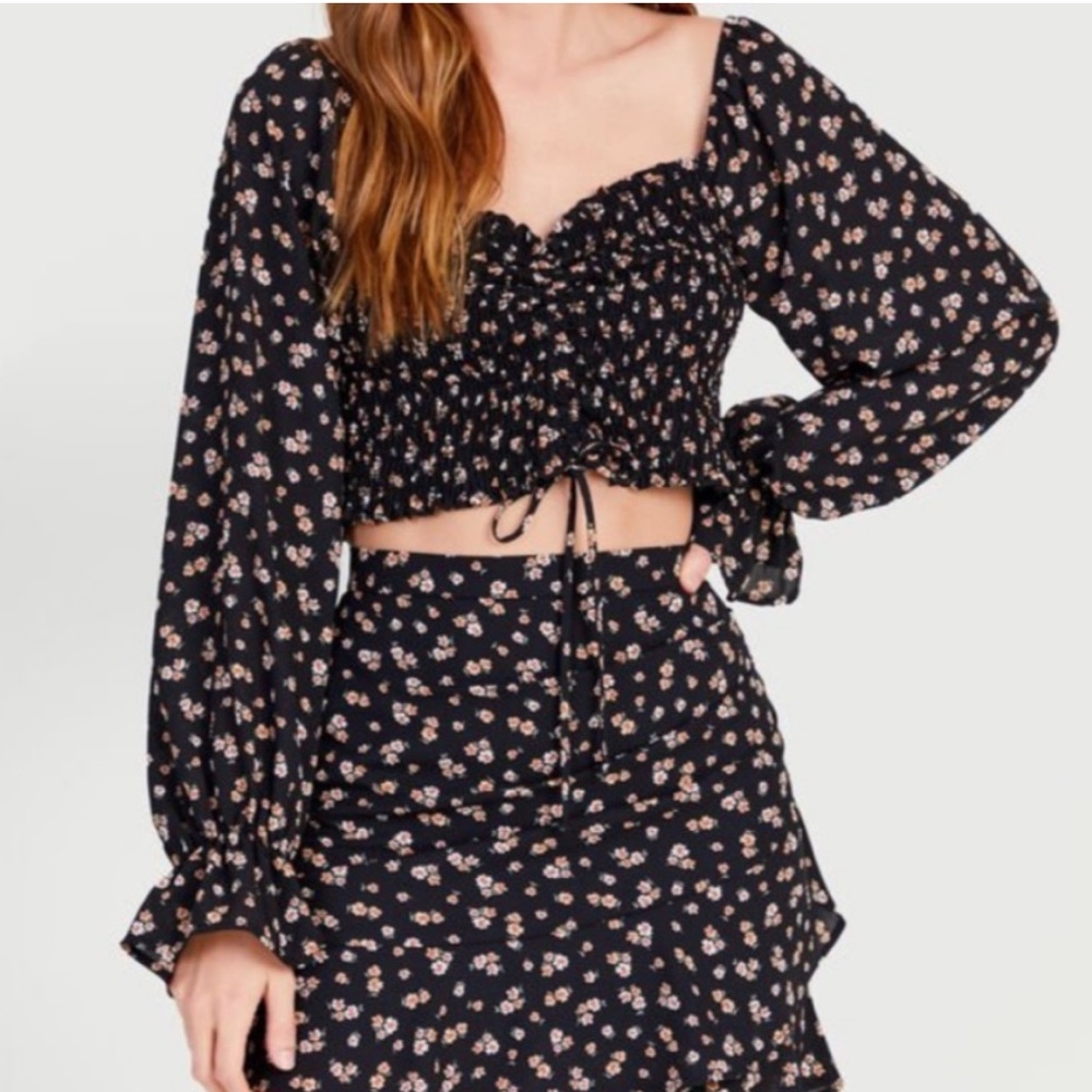 Altar’d State Belinda Floral Top Long Sleeve Cropped